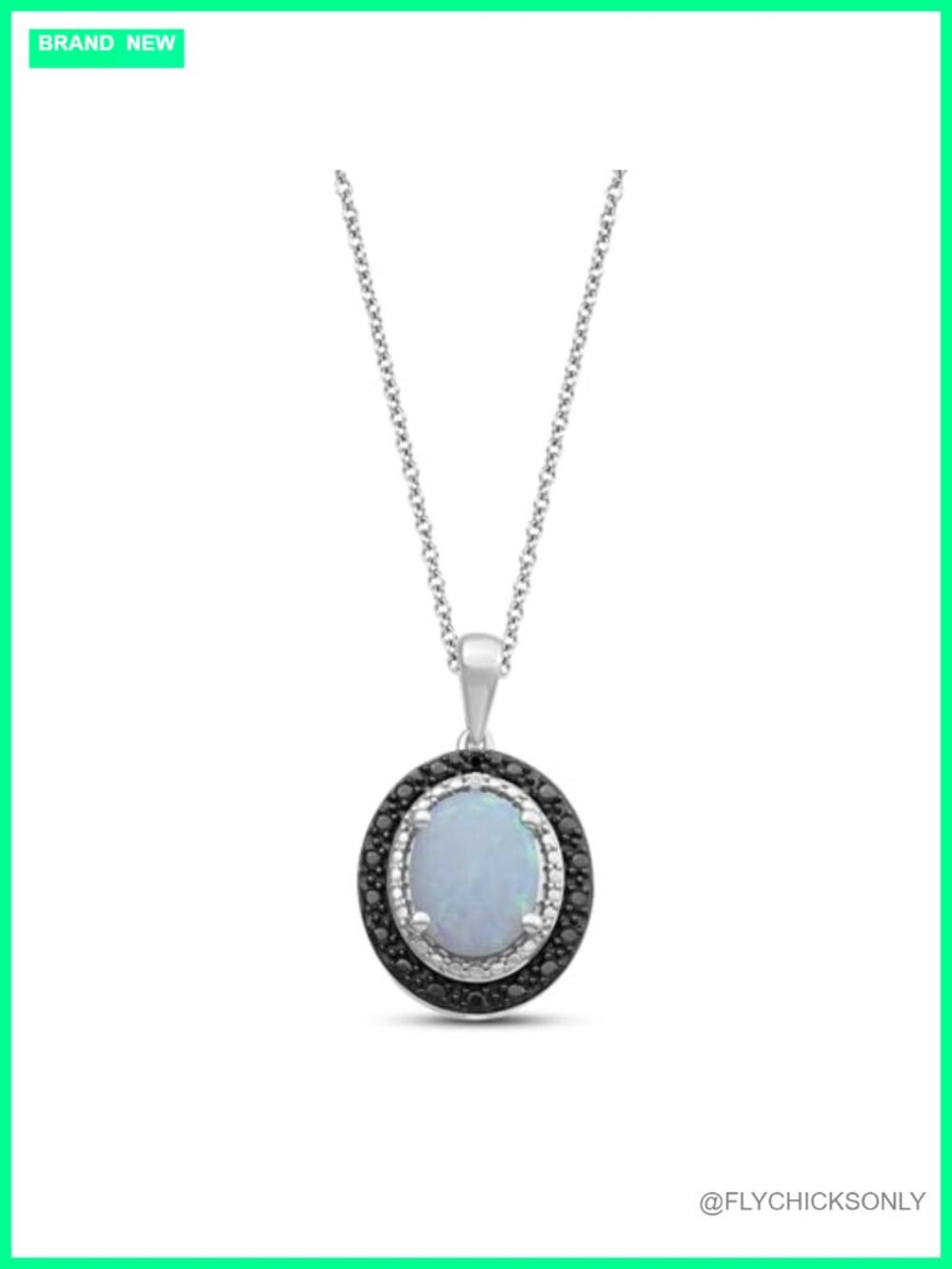 Sterling Silver Oval Created Opal Halo Pendant Necklace 18" Rolo Chain